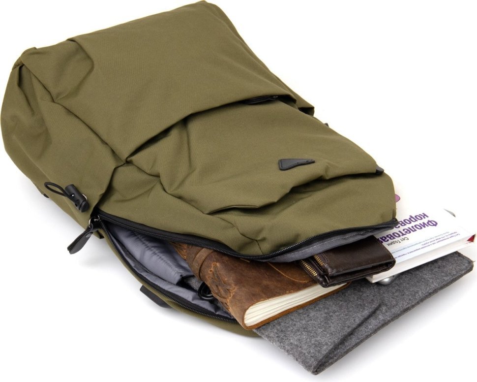 Оливковый рюкзак из прочного текстиля с отделением под ноутбук Vintage (20623)