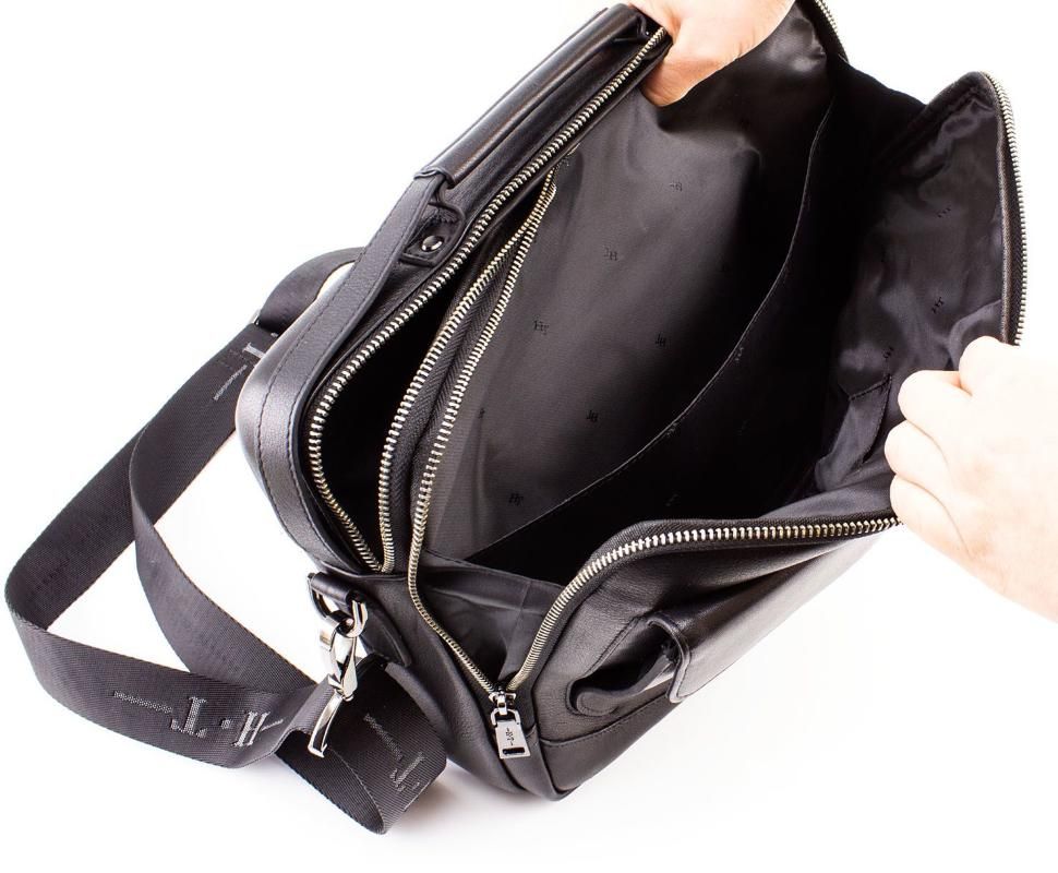Каркасная кожаная сумка с ручкой и ремнем на плечо H.T. Leather (10552)