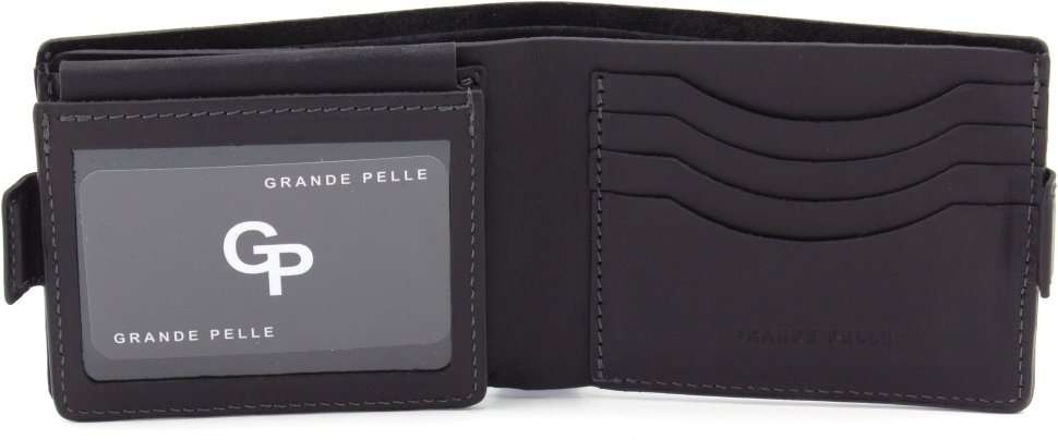 Мужское портмоне из винтажной кожи черного цвета без монетницы Grande Pelle 67827