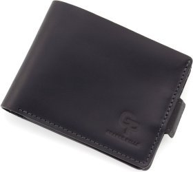 Мужское портмоне из винтажной кожи черного цвета без монетницы Grande Pelle 67827