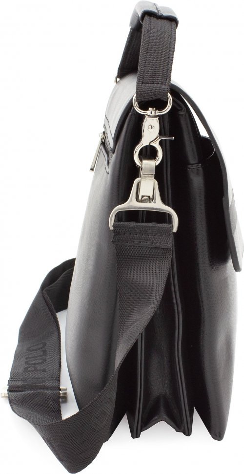 Мужская вертикальная сумка из черного кожзама POLO (10237)