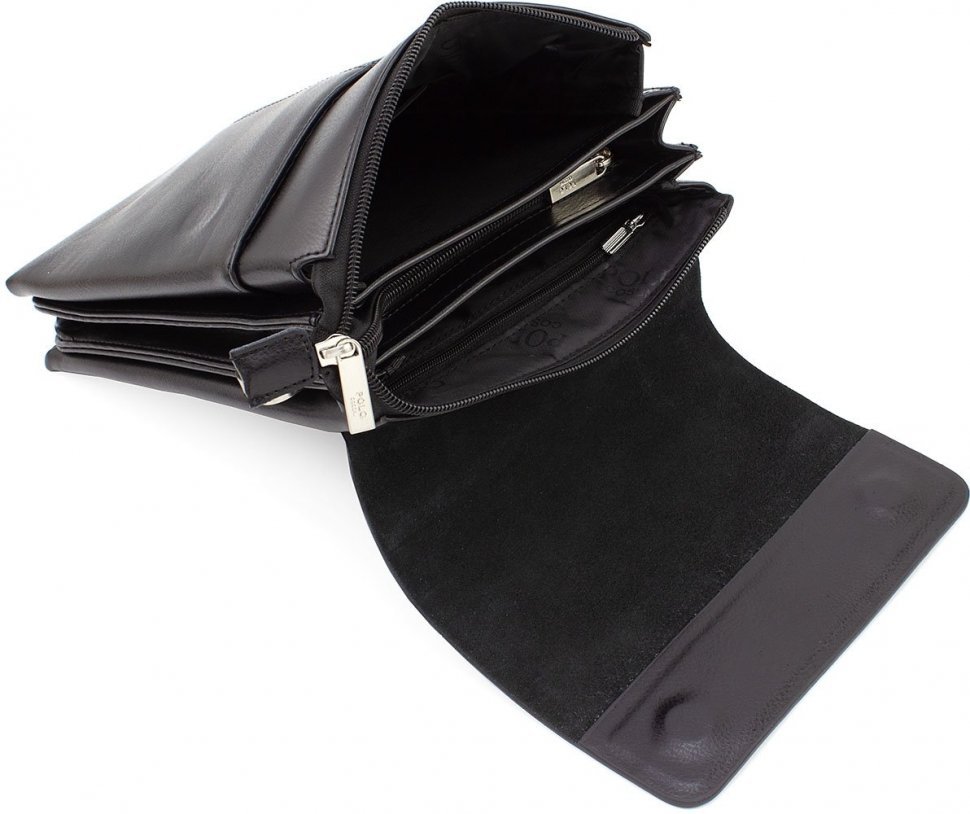 Мужская вертикальная сумка из черного кожзама POLO (10237)