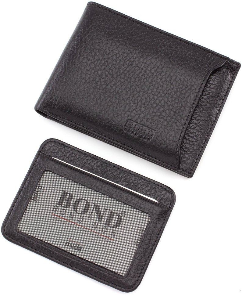 Кожаное портмоне черного цвета с блоком для карт Bond Non (10657) УЦЕНКА!