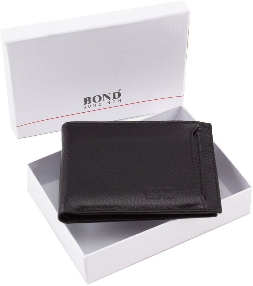 Кожаное портмоне черного цвета с блоком для карт Bond Non (10657) УЦЕНКА!