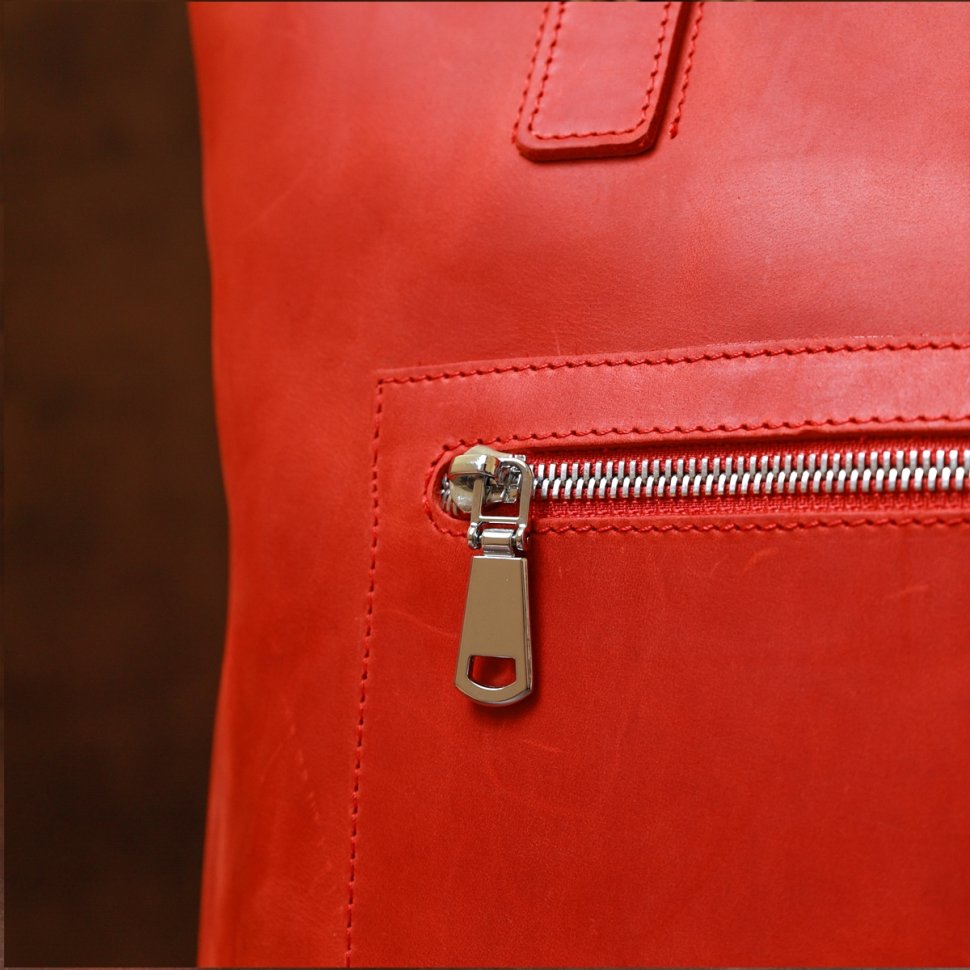 Красная кожаная женская сумка-шоппер из кожи крейзи хорс Shvigel (16348)