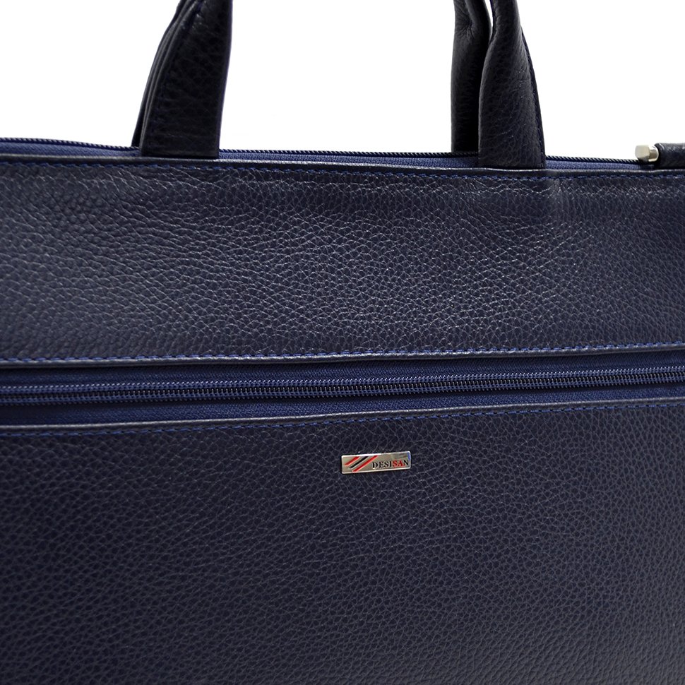 Стильная кожаная сумка синего цвета для документов - DESISAN (11564)