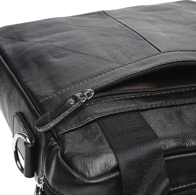 Мужская повседневная сумка среднего размера из натуральной черной кожи с ручками Borsa Leather (21396)