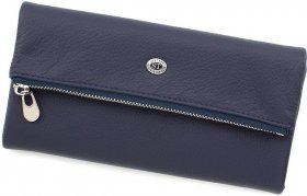 Кожаный женский кошелек темно-синего цвета из фактурной кожи на кнопке ST Leather (15348)
