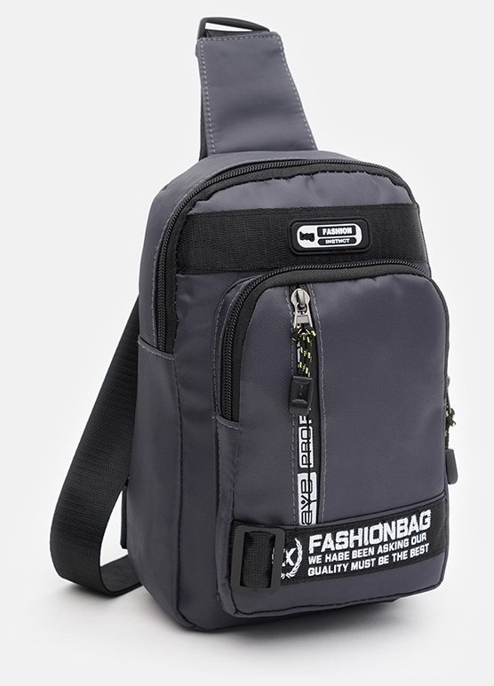 Текстильная мужская сумка-слинг серого цвета с принтом Monsen 71529