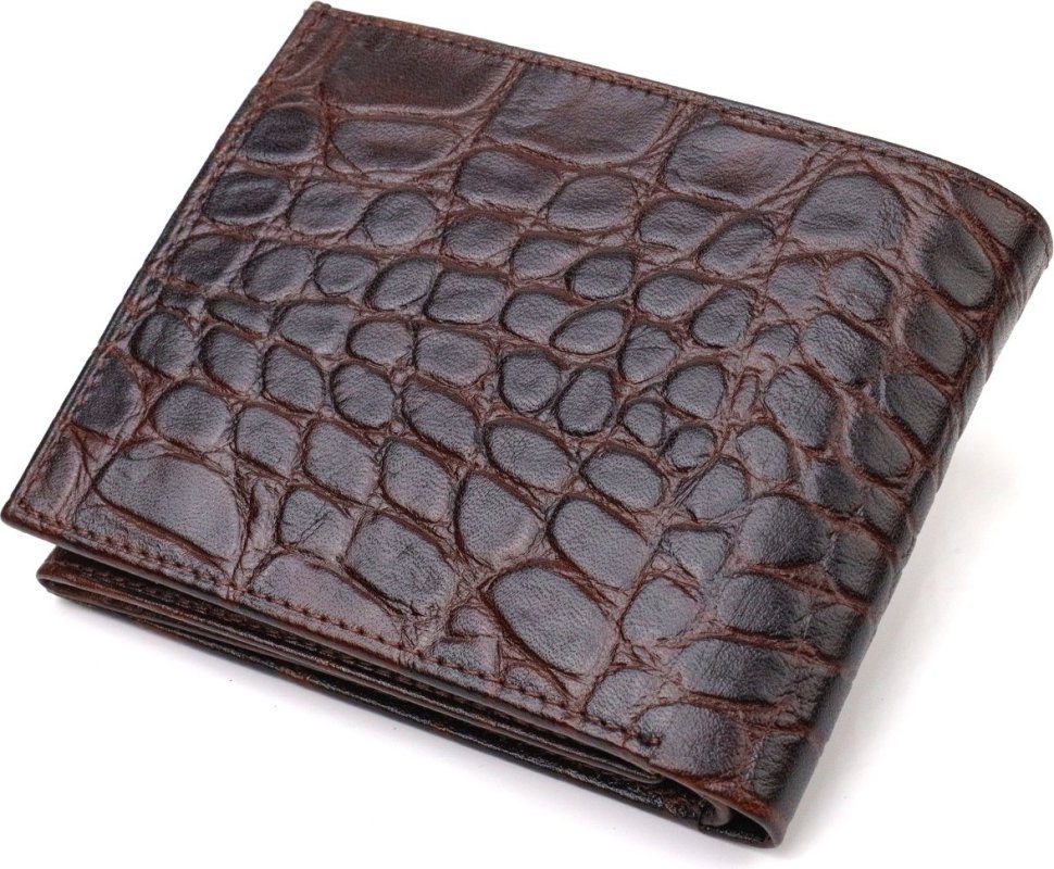 Мужское портмоне среднего размера из натуральной коричневой кожи с тиснением под крокодила CANPELLINI (2421865)