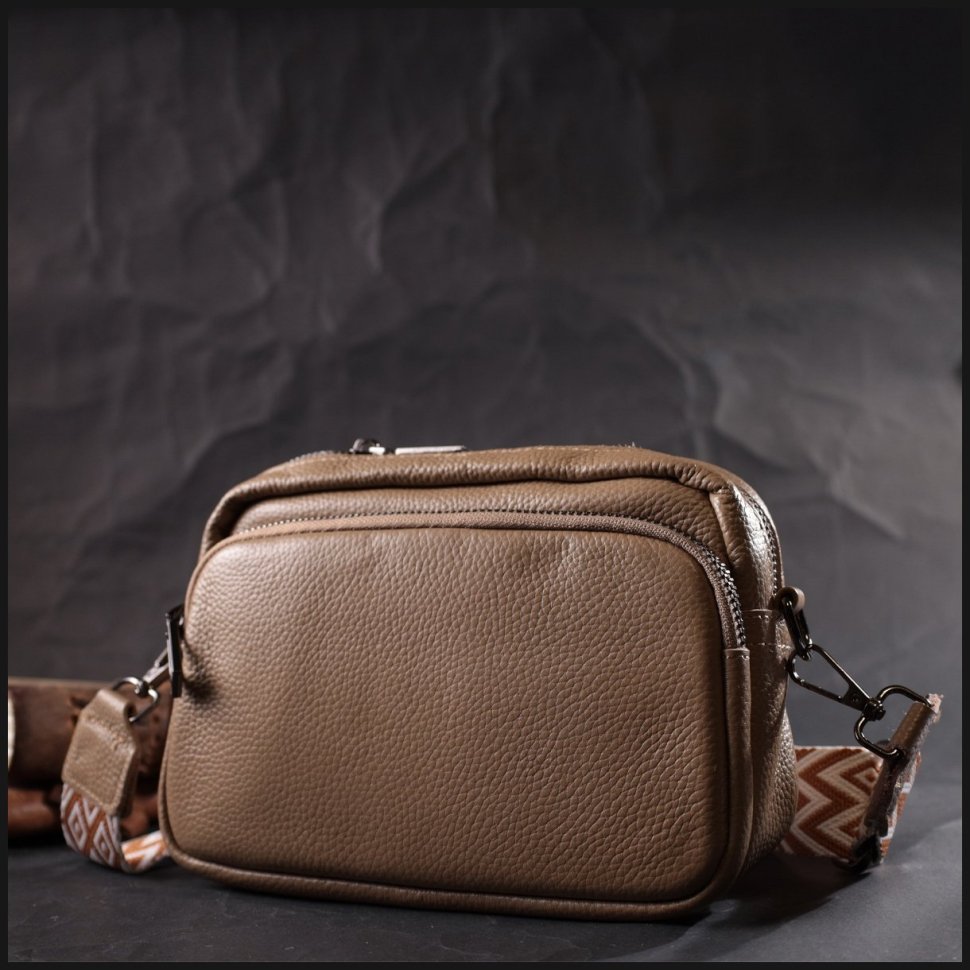 Бежевая женская сумка-кроссбоди из натуральной кожи с ремешком на плечо Vintage 2422293