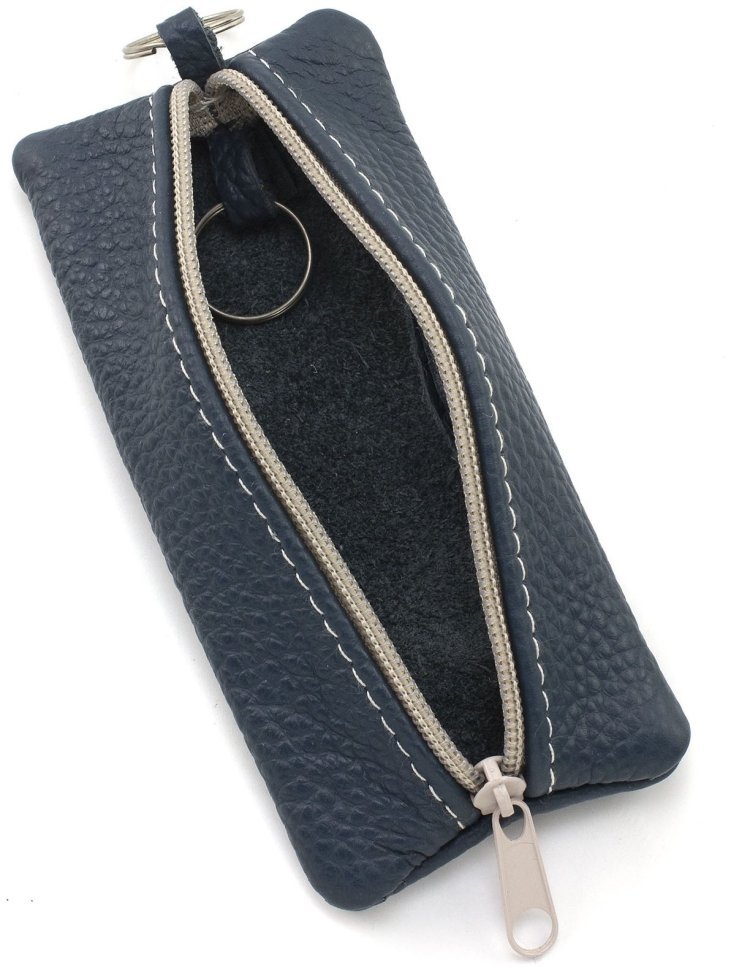 Синяя ключница большого размера из фактурной кожи на молнии ST Leather 70830