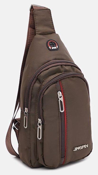 Коричневая недорогая мужская сумка-слинг из текстиля Monsen 71630