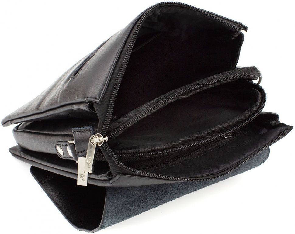 Недорогая черная мужская сумка из искусственной кожи от POLO (10137)