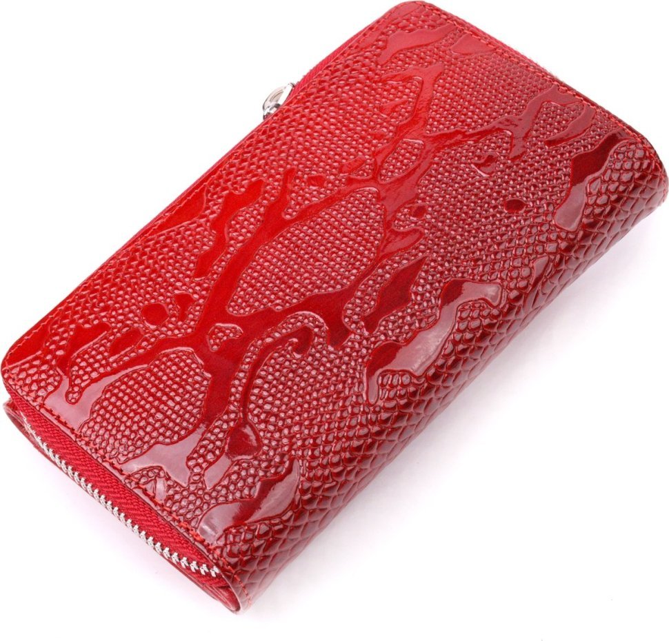 Женский кошелек из натуральной кожи красного цвета с лаковым покрытием KARYA (2421428)