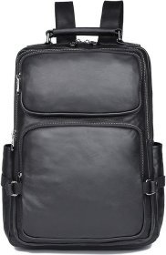 Функциональный городской рюкзак из гладкой кожи черного цвета VINTAGE STYLE (14955)