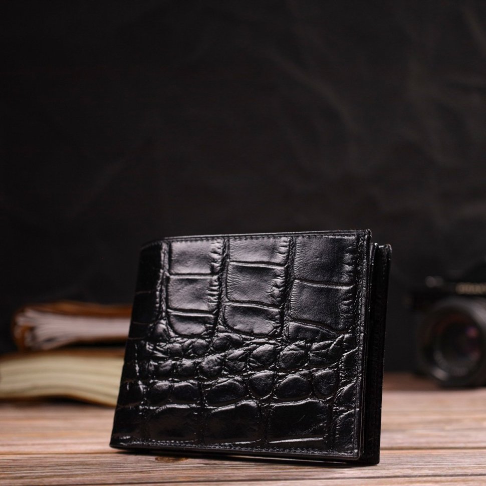 Черное мужское портмоне из натуральной кожи с тиснением под крокодила CANPELLINI (2421866)