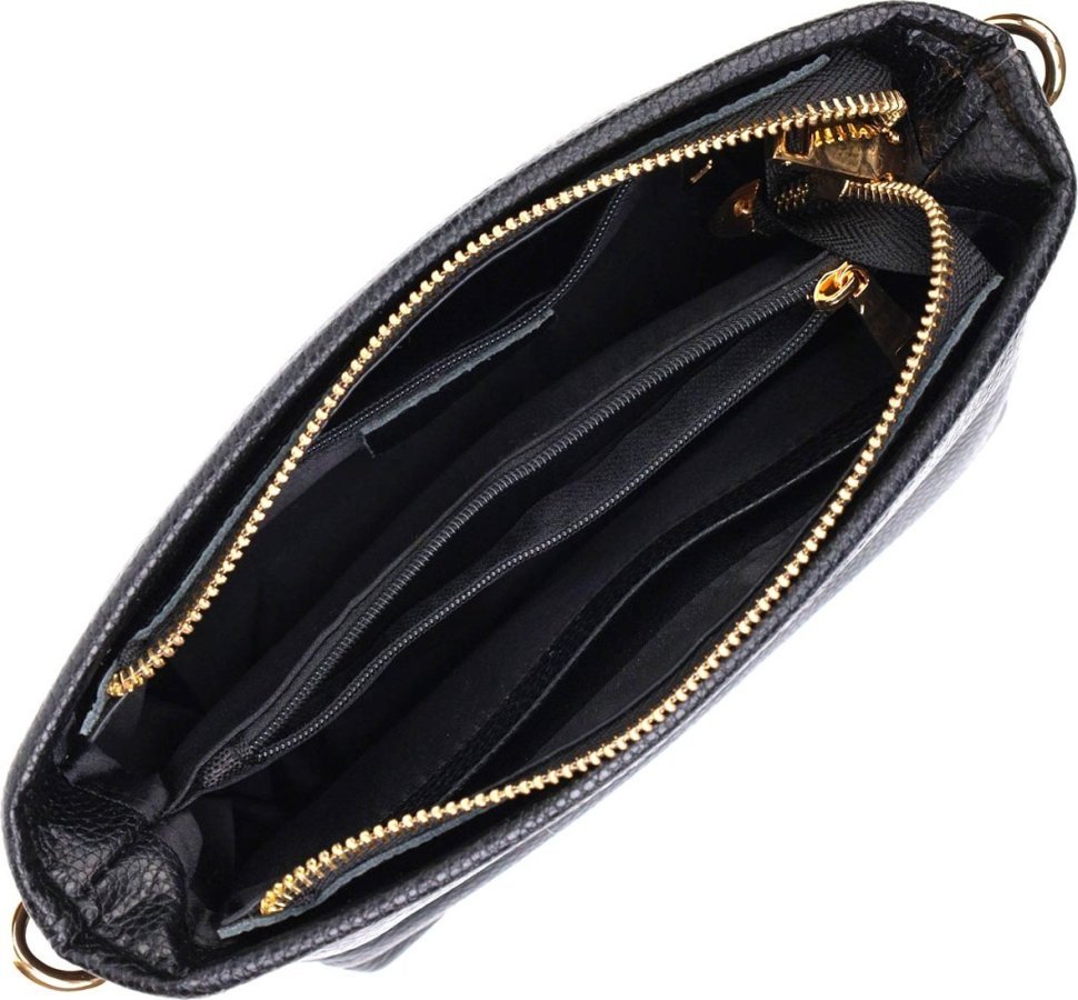 Небольшая женская сумка из натуральной кожи черного цвета с ремешком на плечо Vintage (2422080)