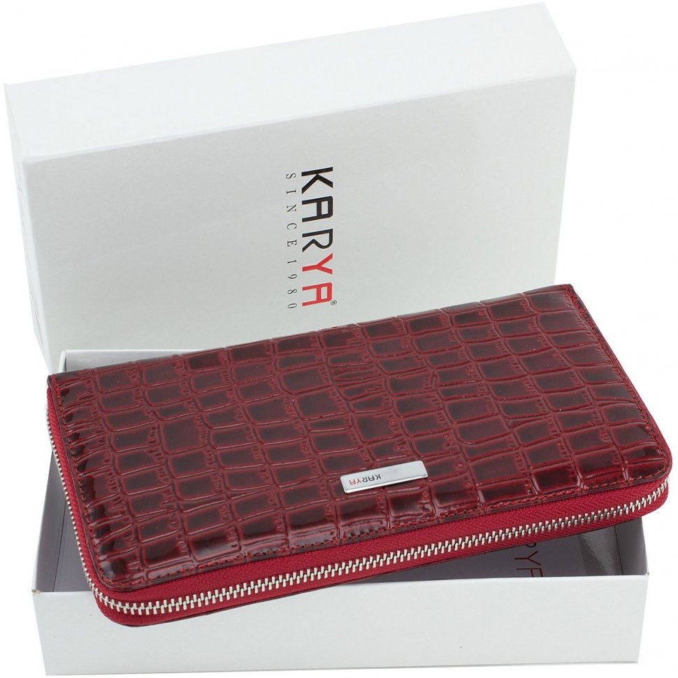 Лаковый кошелек-клатч красного цвета из натуральной кожи KARYA (1118-08)