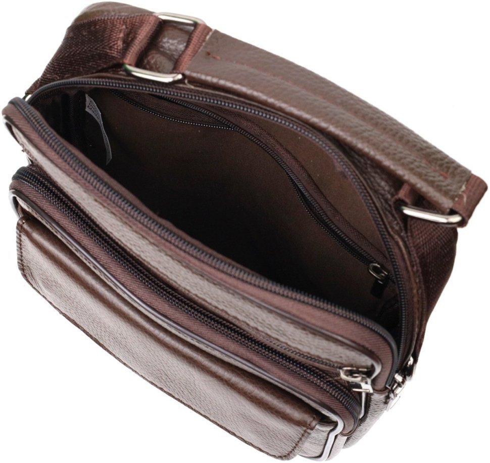 Коричневая мужская сумка-барсетка вертикального формата из натуральной кожи флотар Vintage 2421952