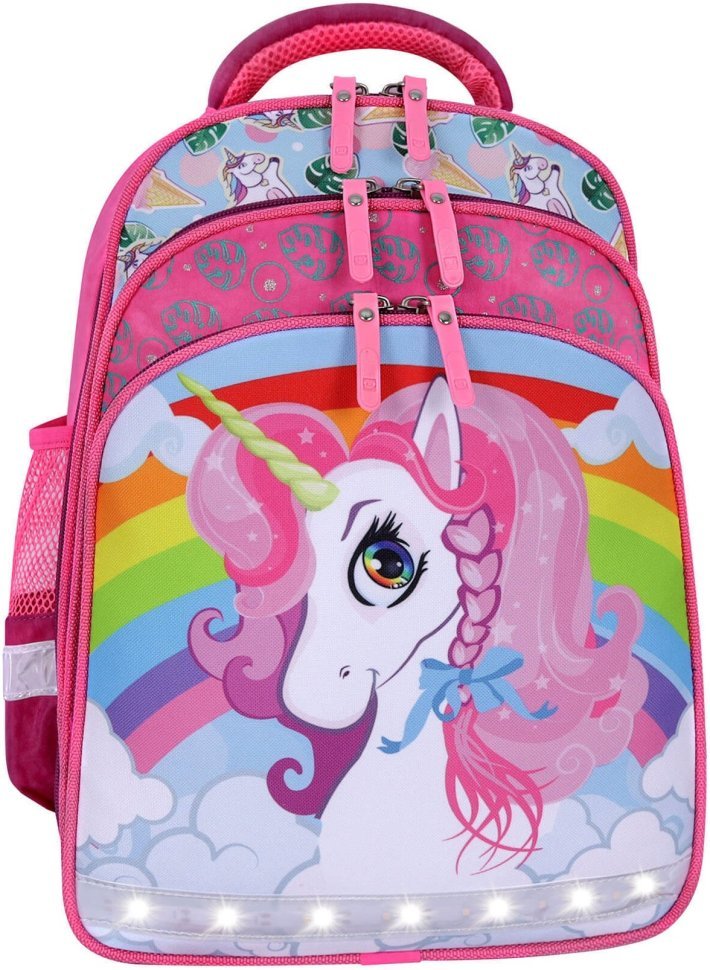 Школьный рюкзак для девочек малинового цвета с единорогом Bagland (55330)