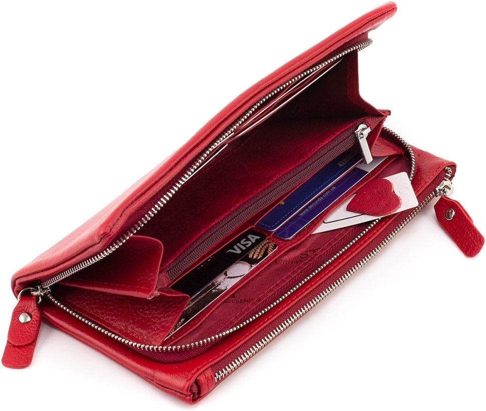 Кожаный женский кошелек-клатч красного цвета на две молнии ST Leather 1767430