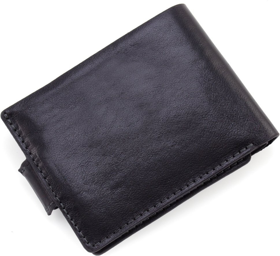 Мужское портмоне из высококачественной кожи черного цвета без монетницы Grande Pelle 67830