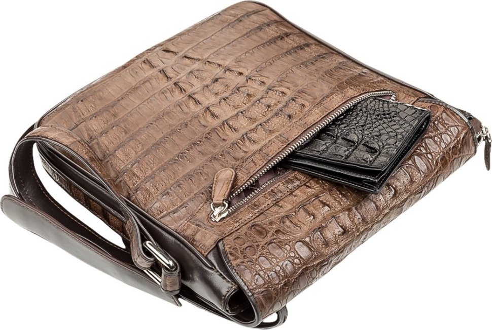 Кожаная мужская сумка коричневого цвета из крокодила CROCODILE LEATHER (024-18262)