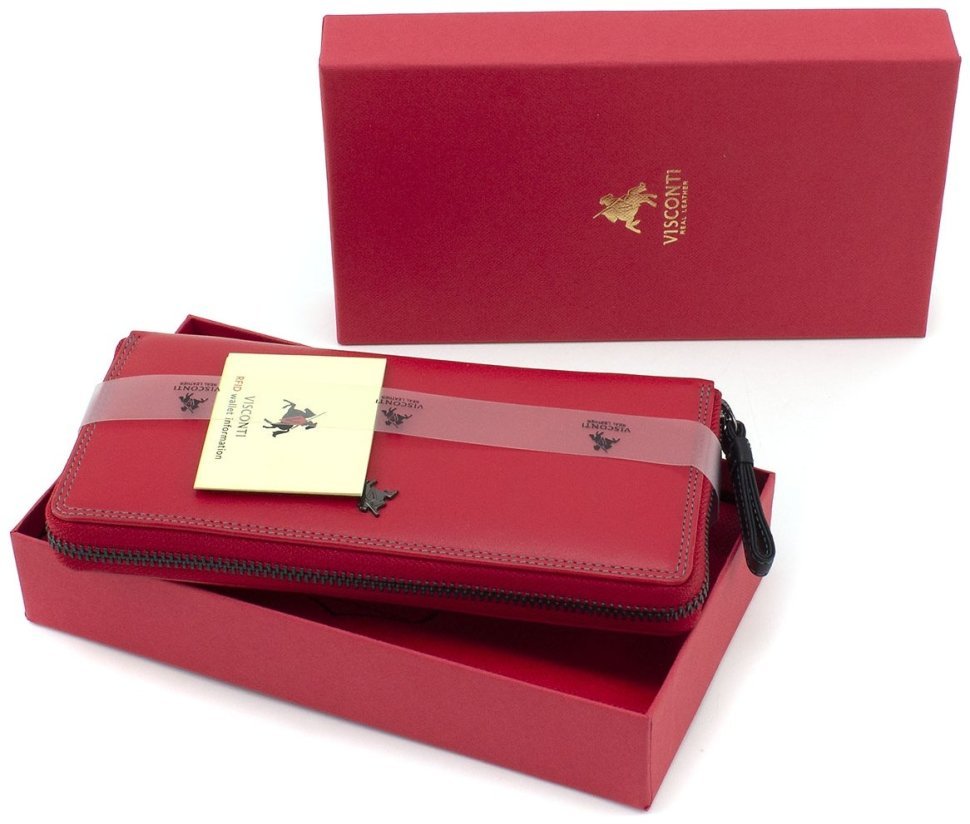 Красный женский кошелек большого размера из натуральной кожи на молнии Visconti 69130