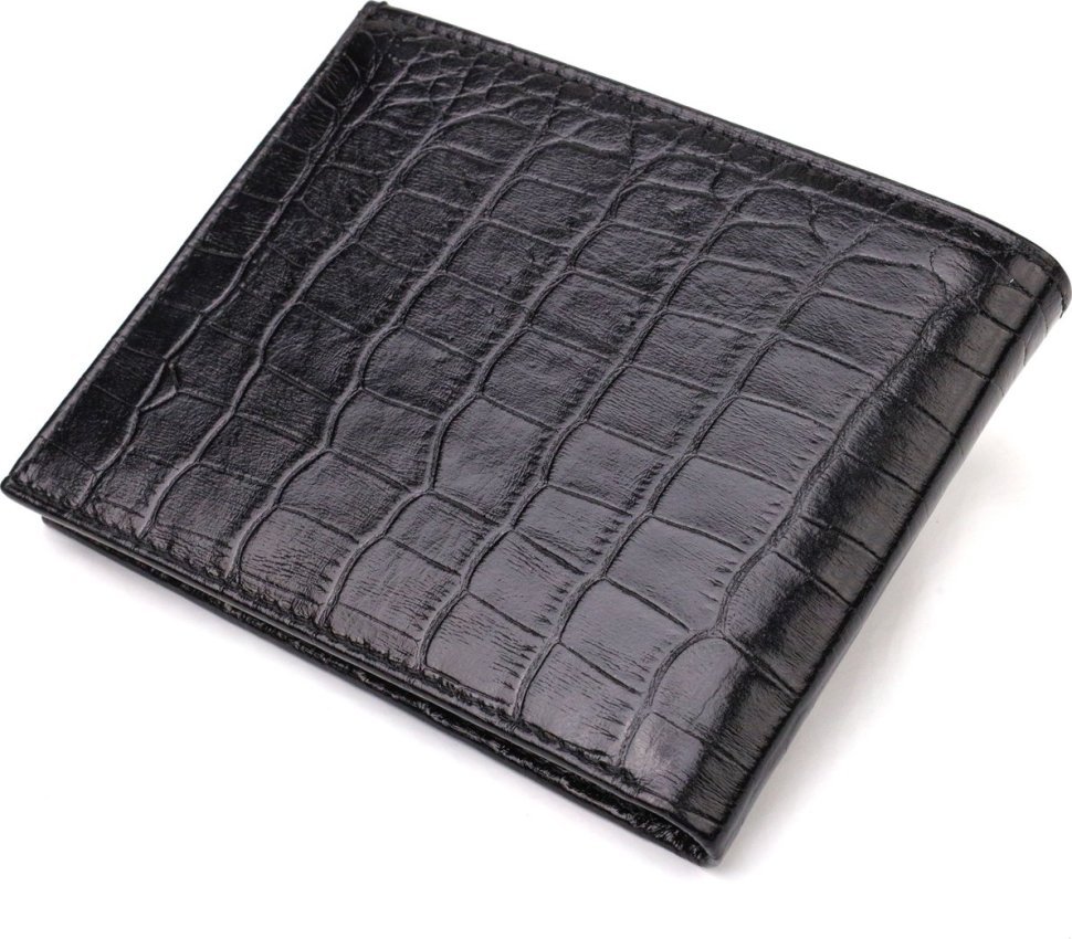 Среднее мужское портмоне черного цвета из натуральной кожи под крокодила CANPELLINI (2421867)