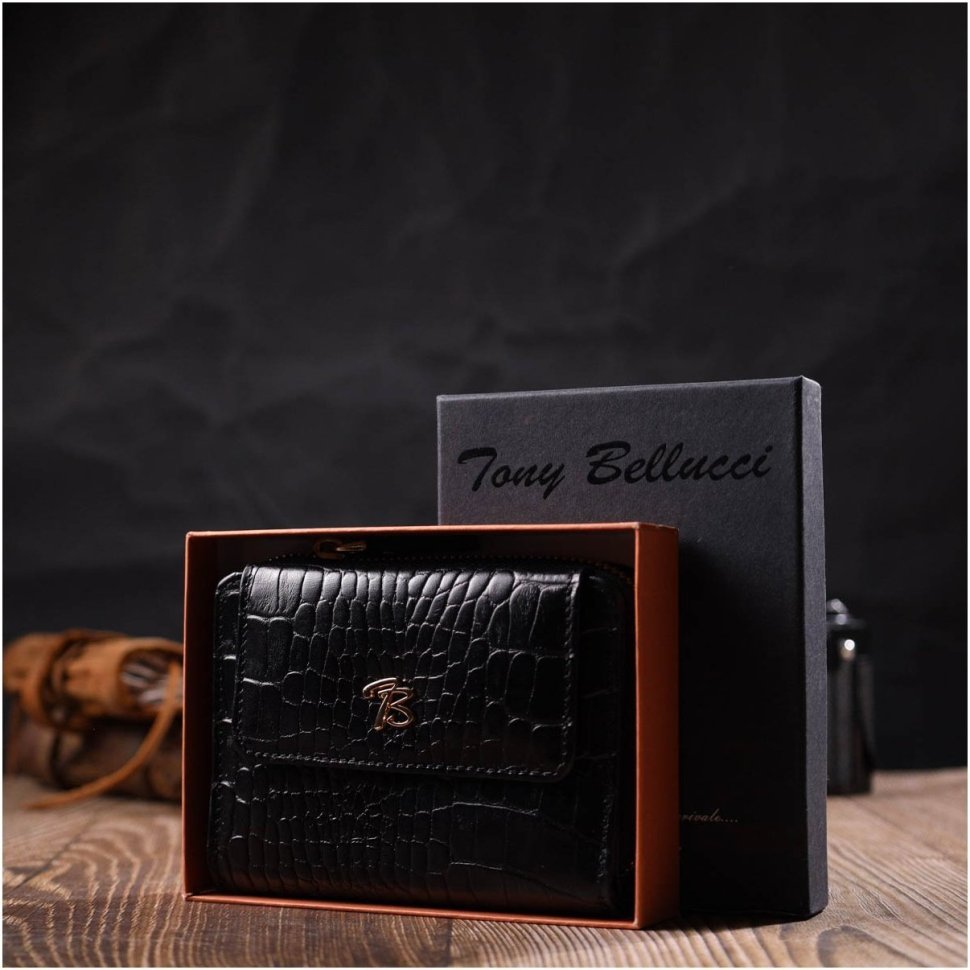 Женский кошелек из натуральной кожи под крокодила с вместительной монетницей Tony Bellucci (2422014)