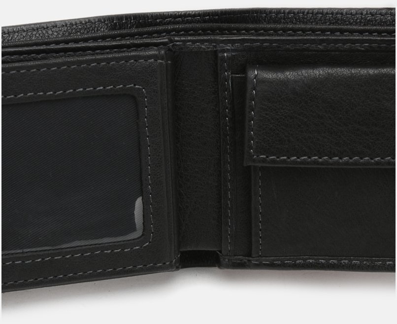 Мужской кошелек из натуральной черной кожи с монетницей Ricco Grande 65931