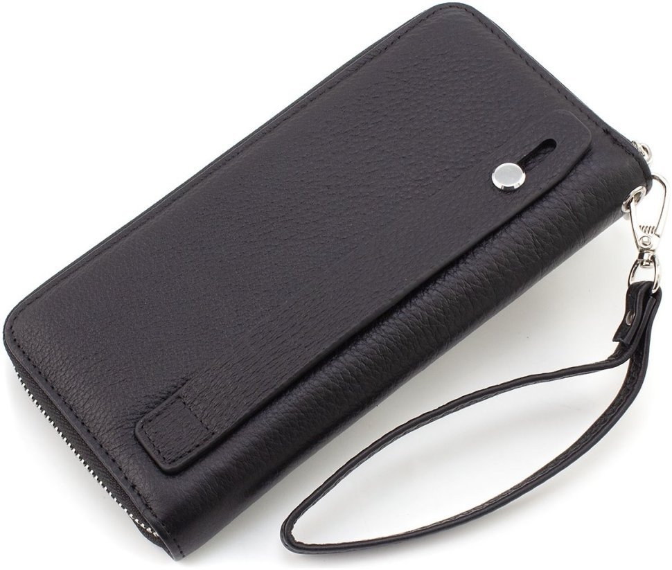 Мужской кошелек-клатч из натуральной кожи черного цвета на змейке ST Leather 1767431