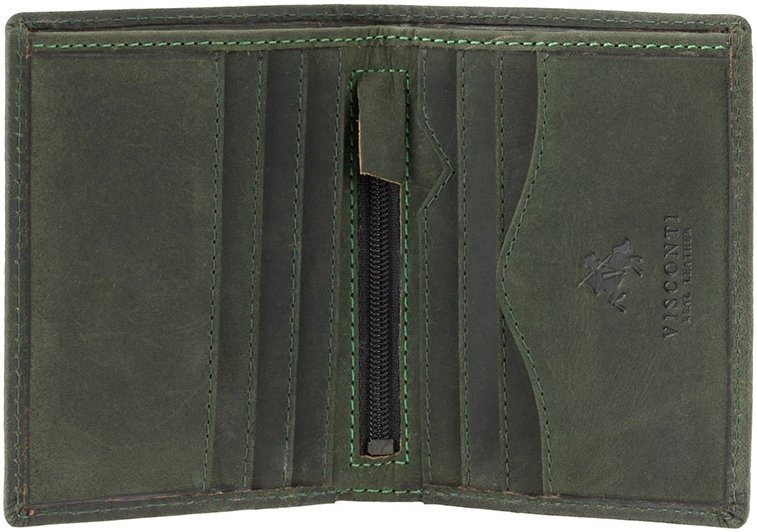 Компактное мужское портмоне из винтажной кожи зеленого цвета Visconti 69031