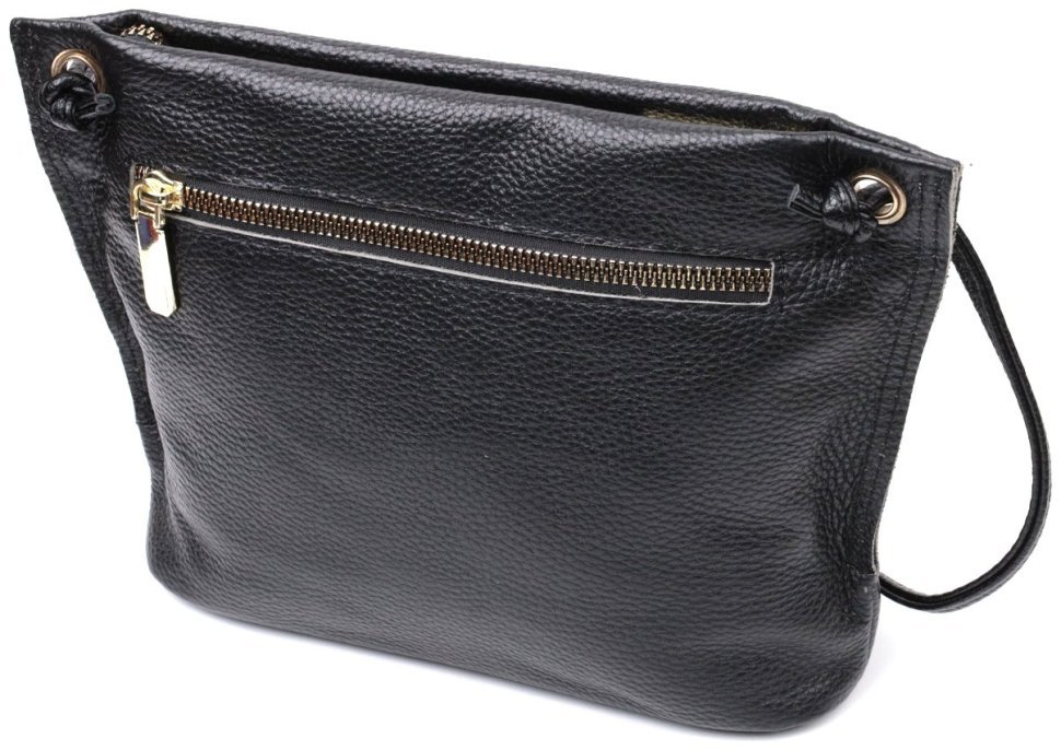 Классическая женская сумка из фактурной кожи черного цвета с плечевым ремешком Vintage 2422395