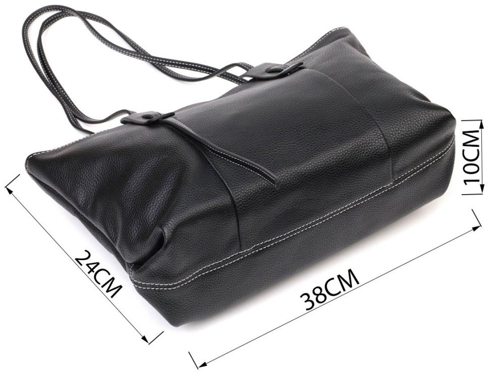 Вместительная женская сумка из натуральной черной кожи с длинными ручками Vintage (2422082)