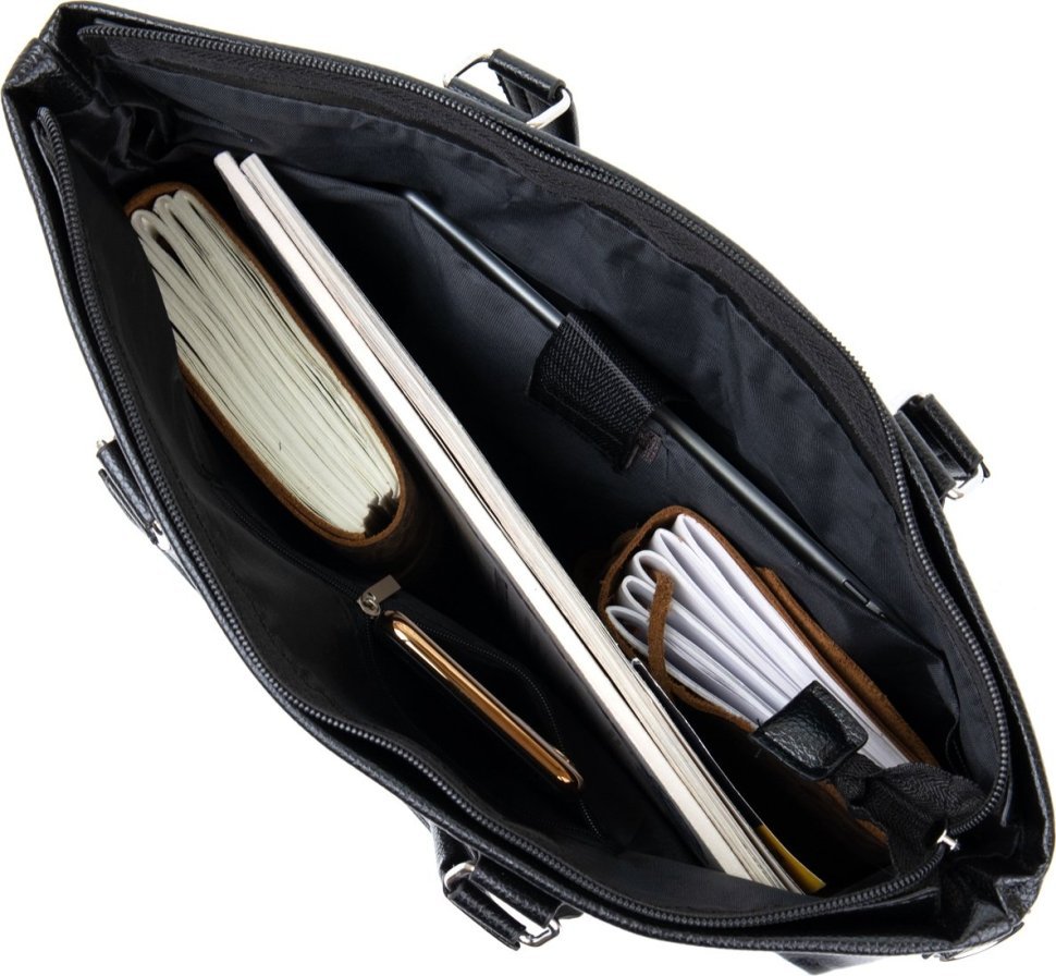 Деловая черная мужская сумка из кожзаменителя с ручками Vintage (20515)
