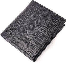 Черное компактное портмоне из фактурной кожи под рептилию KARYA (2421118)
