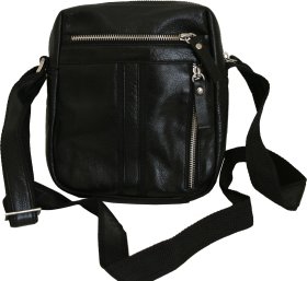 Мужская компактная сумка-планшет через плечо из натуральной кожи черного цвета Vip Collection (21098)