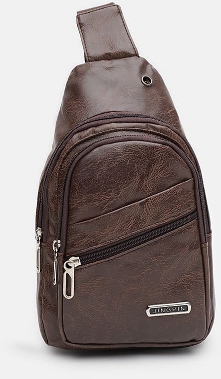 Мужская вертикальная сумка-рюкзак коричневого цвета из кожзама Monsen (22107)