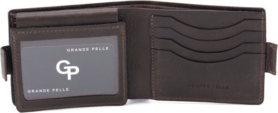 Мужское портмоне из натуральной итальянской кожи шоколадного цвета без монетницы Grande Pelle 67832