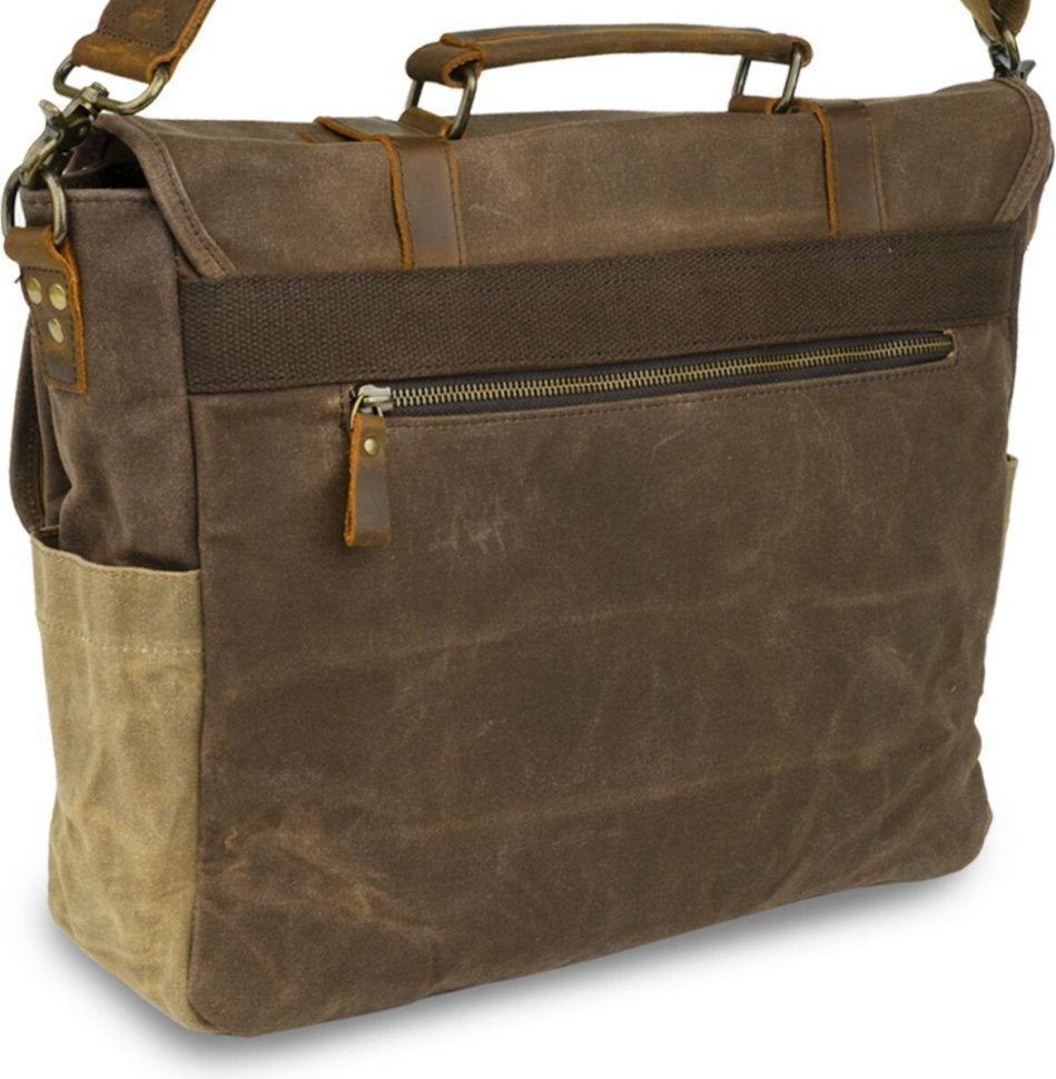 Коричневая сумка-портфель на плечо из текстиля Vintage (20116)
