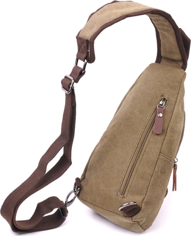 Оливковая мужская сумка через плечо из плотного текстиля с USB кабелем - Vintage (2421223)