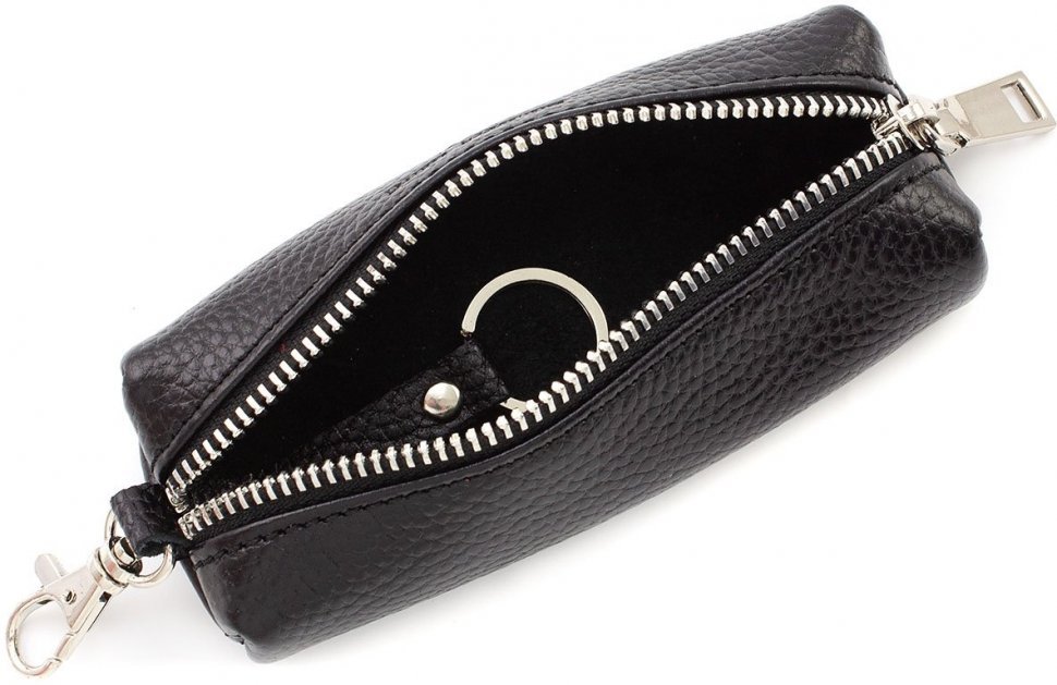 Длинная ключница черного цвета из фактурной кожи ST Leather (41022)