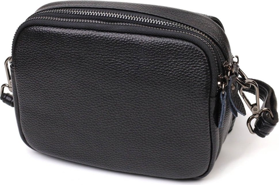 Черная женская сумка-кроссбоди компактного размера из фактурной кожи Vintage (2422083)