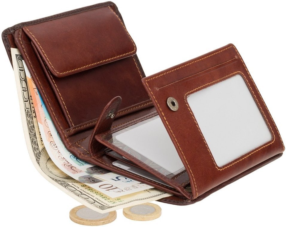 Коричневое мужское портмоне из натуральной кожи с блоком для карт и документов Visconti Hector 69133