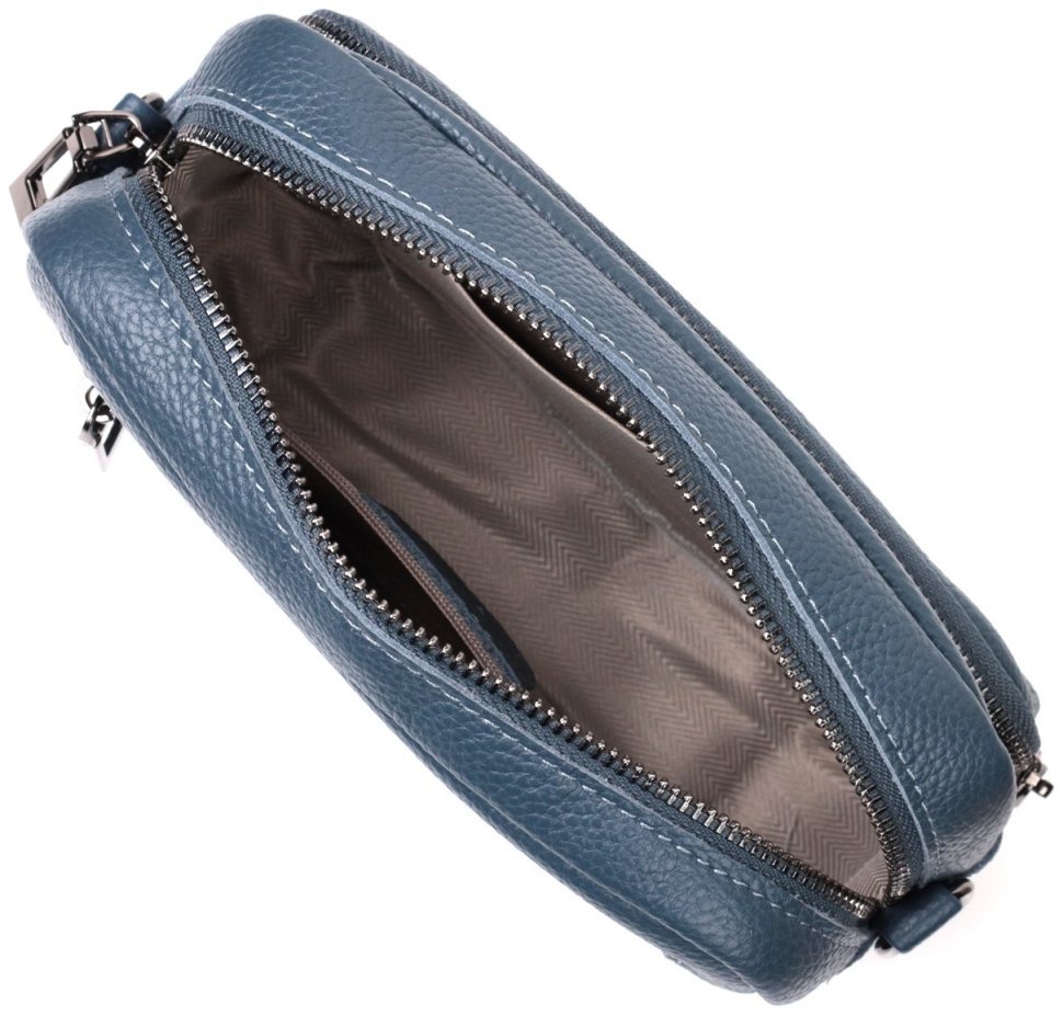 Компактная женская плечевая сумка из натуральной кожи синего цвета Vintage 2422297