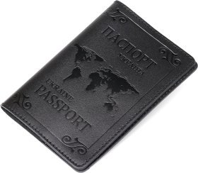Черная обложка на паспорт из натуральной кожи с картой мира SHVIGEL (2413982)