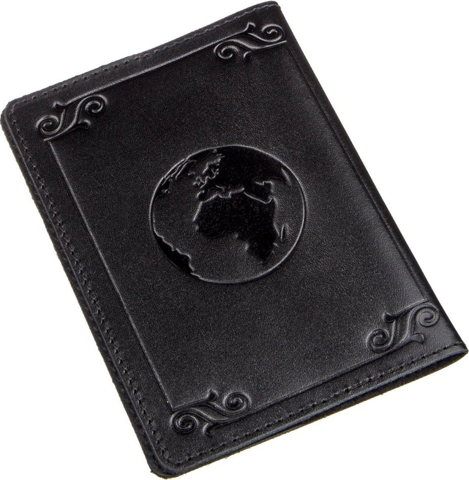 Черная обложка на паспорт из натуральной кожи с картой мира SHVIGEL (2413982)
