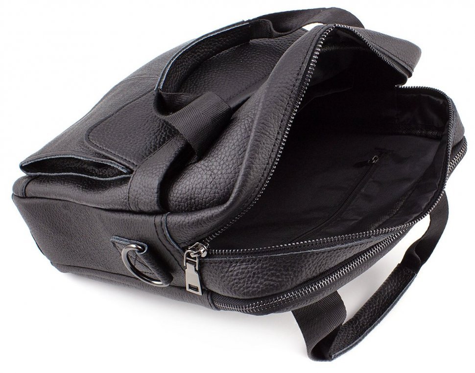 Вместительная сумка из фактурной кожи черного цвета Leather Collection (10073)